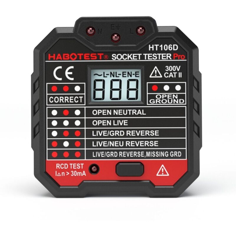 Steckdosen-/stromkreistester, Prüft 7 Verdrahtungen, Spannungsanzeige, Fi-schutzschalter-test (48–250 V Cat Ii 300 V)