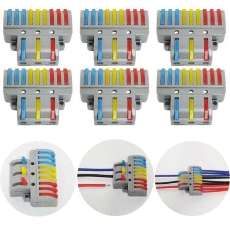 Anschlussklemmen, 6 Stück Elektrische Steckverbinder Mit Bedienhebel, Kompakte Automatische Elektrische Anschlussklemme, 3-in-9-ausgang, Mit Montageschrauben