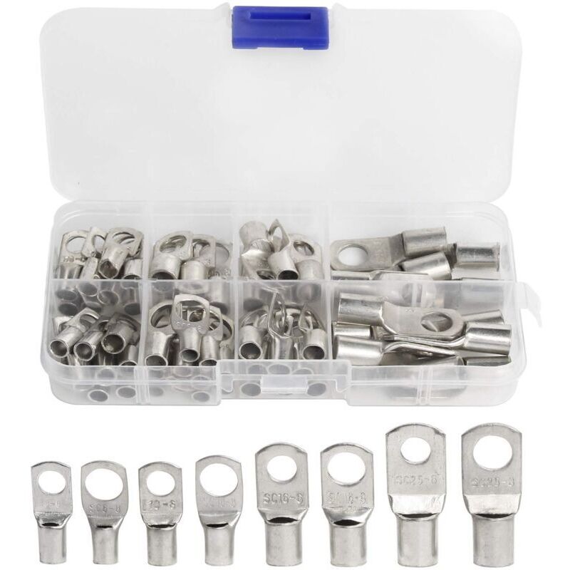 Satz Mit 60 Verzinnten Kupfer-kabelschuhen – Sc-steckverbinder Zum Crimpen/löten Für Kabel Von 6 Bis 25 Mm² – Aufgeweitete Bauform Für Einfache Installation