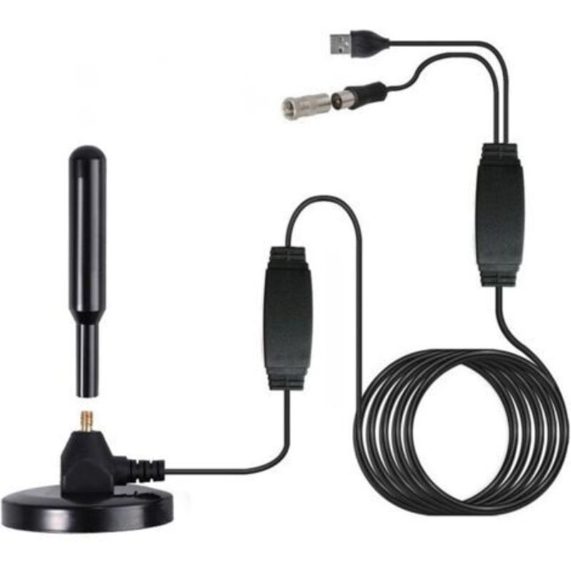 Dvb-t2 Digital-tv-antenne, Leistungsstarke Tv-antenne, Tnt-signalverstärker, Unterstützt 4k 1080p Vhf Hdtv Kostenlos, Für Innen- Und Außenbereich, Mit Magnetfuß Und 5m Kabel
