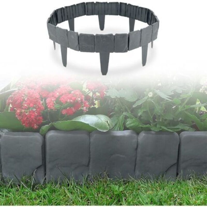 Gartenrand Aus Kunststoff In Steinoptik – Set Mit 10 Modularen Elementen – Wetter- Und Uv-beständig – Gesamtlänge 2,5 M