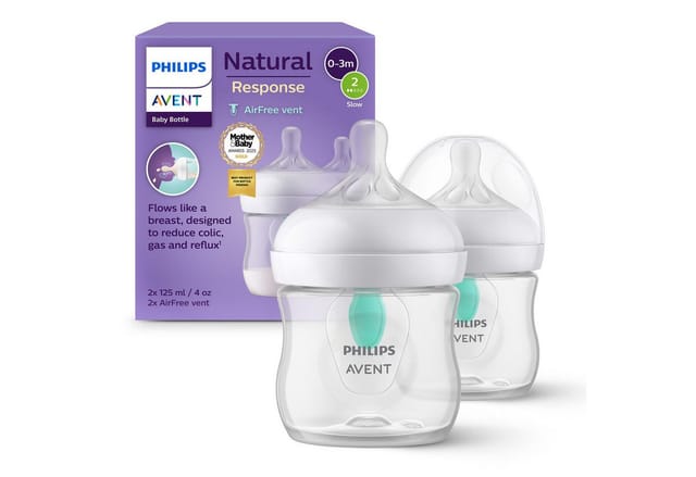 Philips AVENT Babyflasche Natural Response Babyflasche, mit Air-Free Ventil, 2er-Pack, langsame Durchflussrate