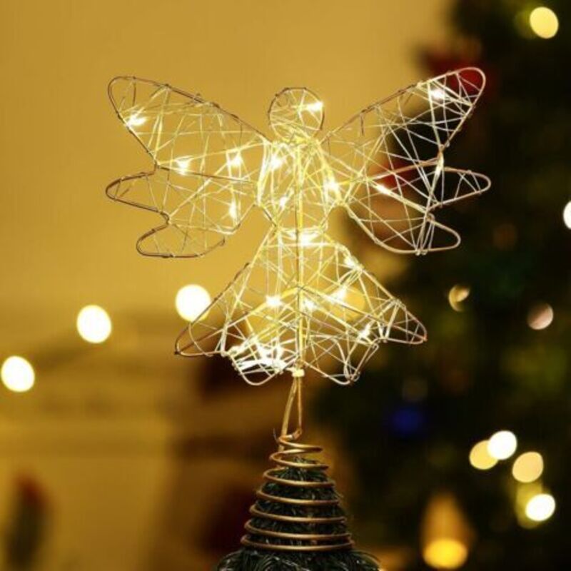 Weihnachtsbaumdekoration Engelsstern, Beleuchtete Led-stern-weihnachtsdekoration, Batteriebetriebene Led-lichterkette Für Weihnachtsbaum Und Neujahrsfeier, Gold