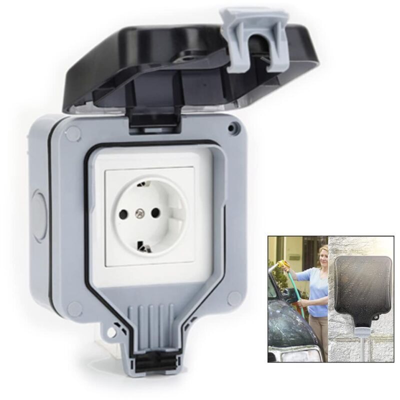 Wasserdichte Steckdose, Ip66 16a Komplettsteckdose Mit Staubschutzdeckel Für Gärten, Außenwände, Badezimmer, Küchen, Keller, Waschräume Und Garagen