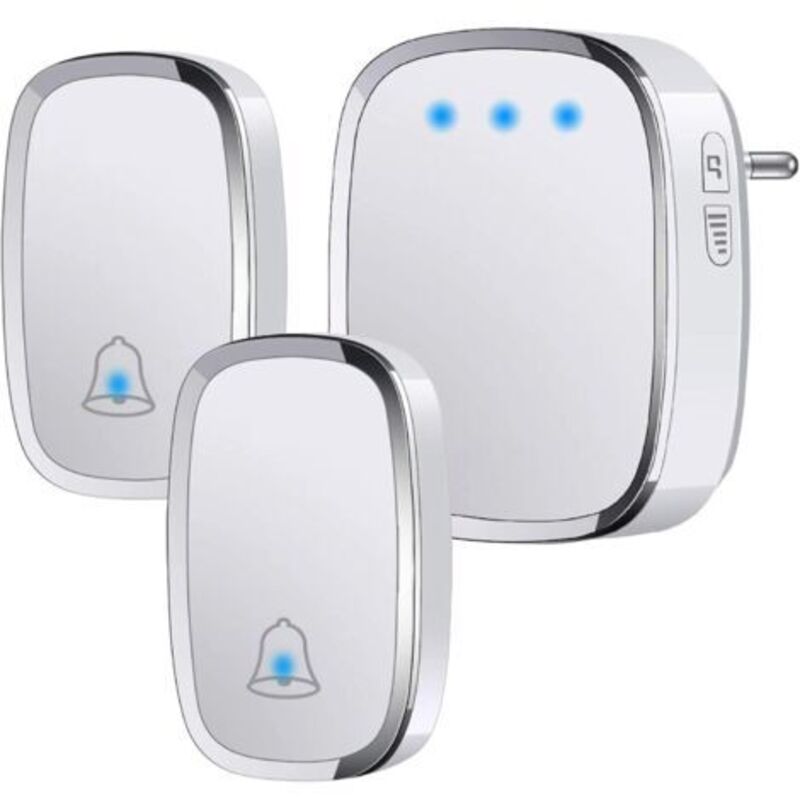 Kabellose, Wasserdichte Türklingel Für Außen (ip44), 300 Meter Reichweite, Klingelset Mit Led-blitzlicht, 2 Sender Und 1 Empfänger, 5 Lautstärkestufen, 36 Melodien