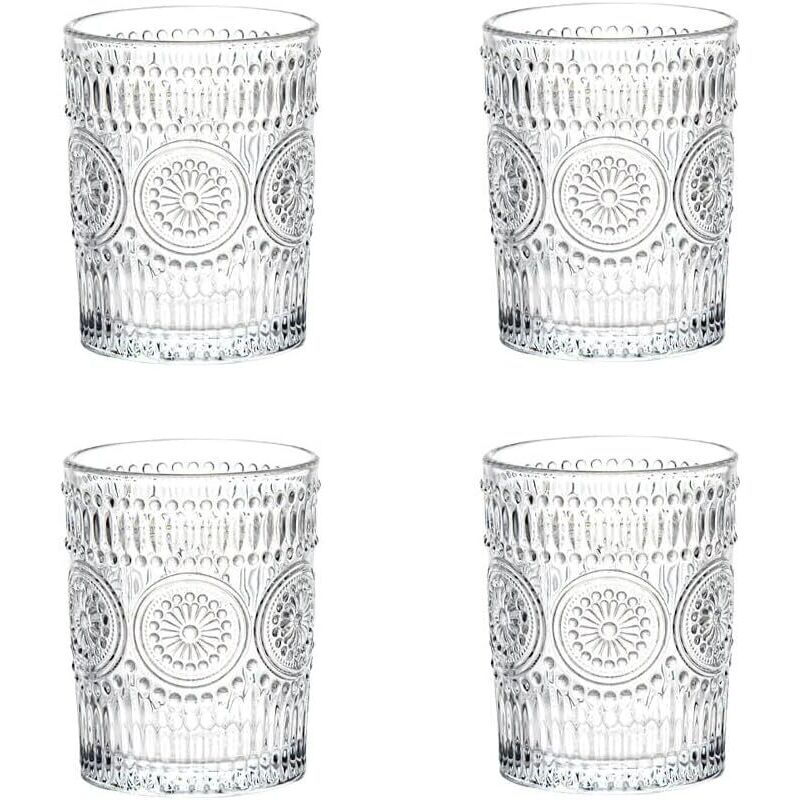 Set Aus 4 Romantischen Gläsern, Premium-trinkgläser 300 Ml, Vintage-gläserset Für Säfte, Getränke, Bier, Cocktails (300 Ml)
