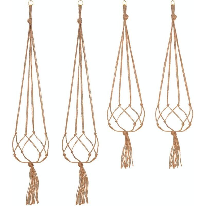Ständer Und Halterung Für Blumenkasten, 4er-set Makramee-aufhängung Aus Seil Für Pflanzen, Hängeblumentopf, Pflanzenaufhänger Für Innen- Und Außenbereich, Gartendekoration Mit - 2 Stück 105 Cm Und 2 S