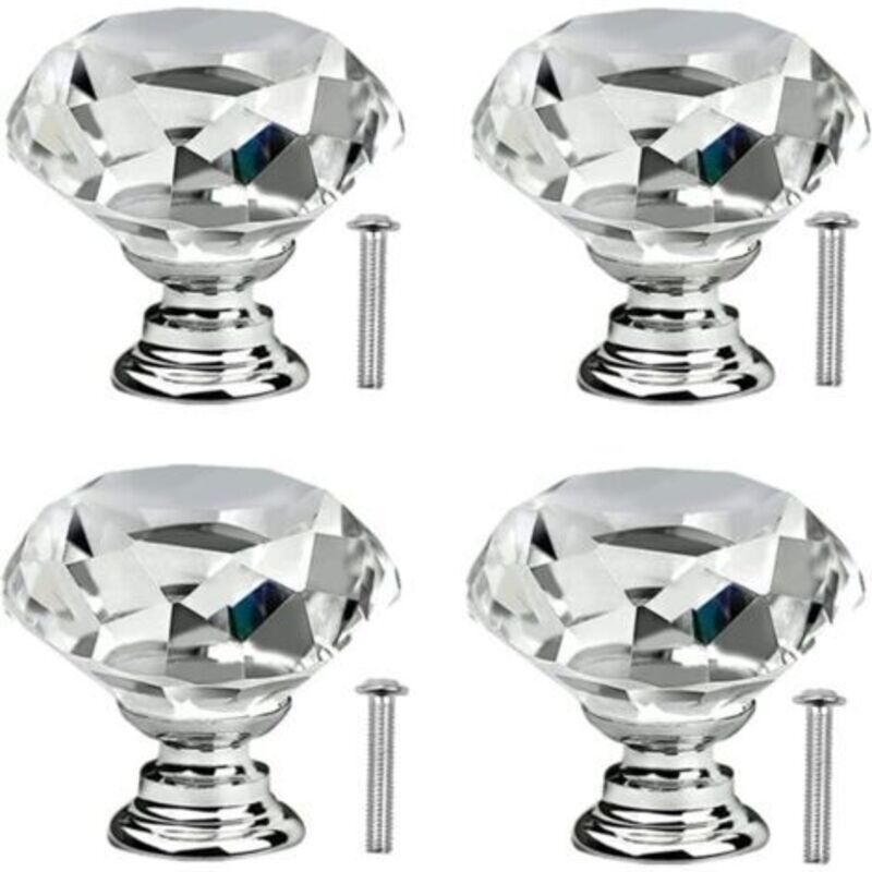 4 Stück Glas-kristall-griffe Für Schranktüren, Möbel Und Schubladen, 30 Mm, Mit Schrauben