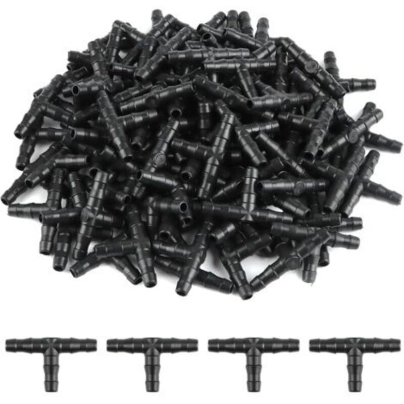 100 Stück T-stück Rohrverbinder 4/7 Mm – T-verbinder Aus Pvc Für Bewässerung, Sprühdüse, Tropfbewässerung, Mikrosprühbewässerung, Dichtung Für Schlauchsysteme, Automatisches Werkzeug