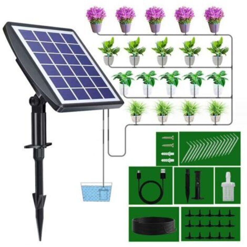 Solares Automatisches Bewässerungssystem, Tropfbewässerungs-kit Mit Zeitschaltuhr Für Balkone, Terrassen Und Gärten.