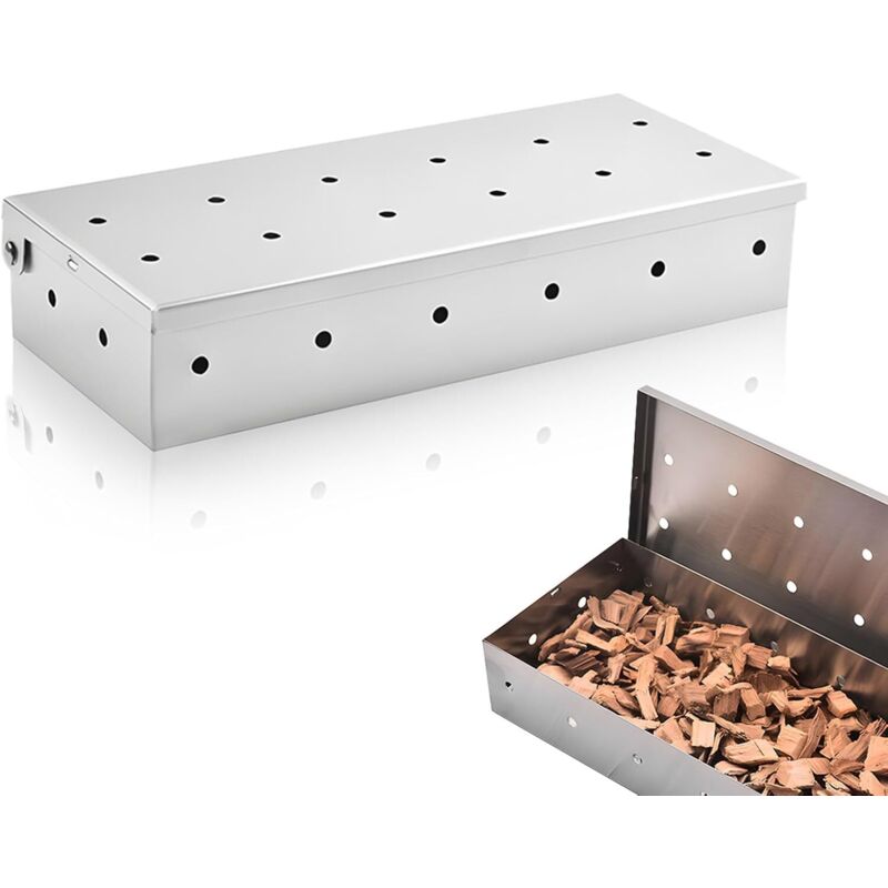 Universelle Räucherbox - Räucherkammer Für Grill - Holzräuchern Für Rauchigen Geschmack - Geeignet Für Gas-, Kohle- Und Elektrogrills - Edelstahl (22 X 9,5 X 4 Cm)