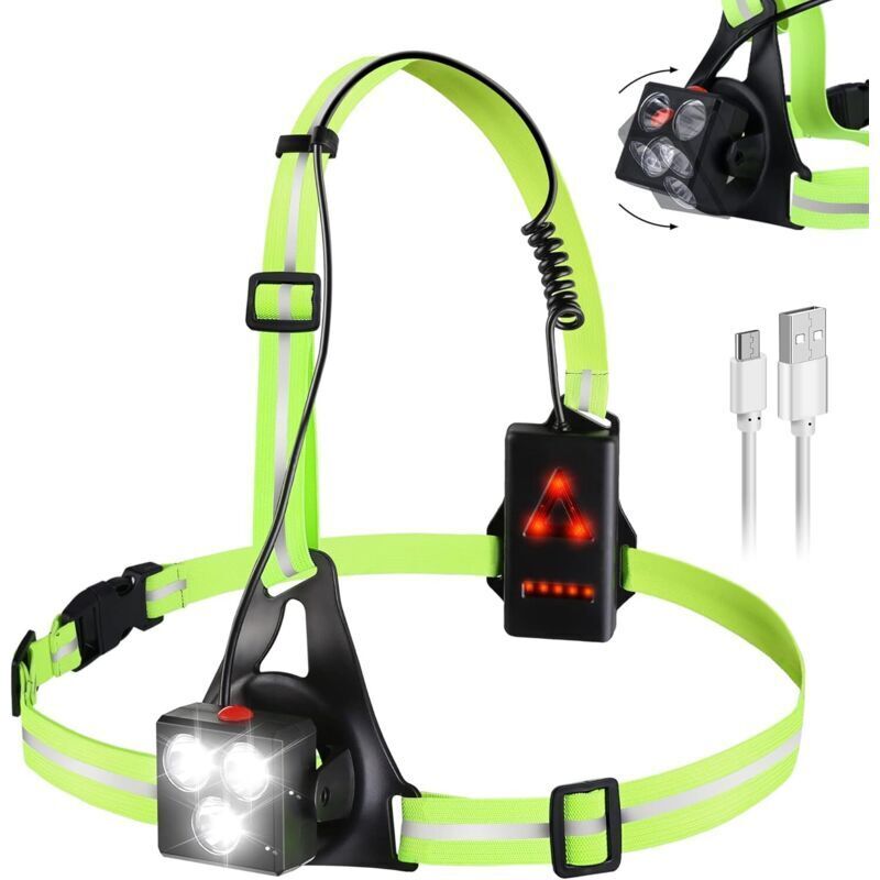 Usb-aufladbare Stirnlampe, 500 Lumen – 120° Verstellbarer Winkel – Reflektierende Bänder Für Joggen Und Wandern – 3 Lichtmodi