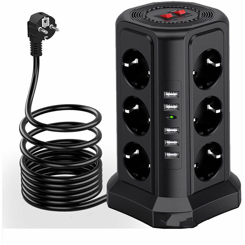 Stromleiste Mit 12 Steckdosen Und 5 Usb-anschlüssen – Überspannungsschutz 1500j – 1,8 M Kabel Aus Feuerfestem Pc – Unabhängige Schalter