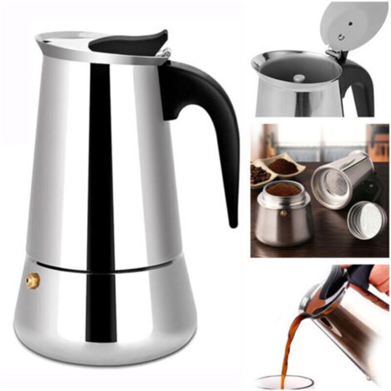 Italienische Kaffeekanne, 6, 9, 12 Tassen Moka-kaffeekanne Aus Edelstahl, Kompatibel Mit Allen Herdarten - 600ml - 12 Tassen