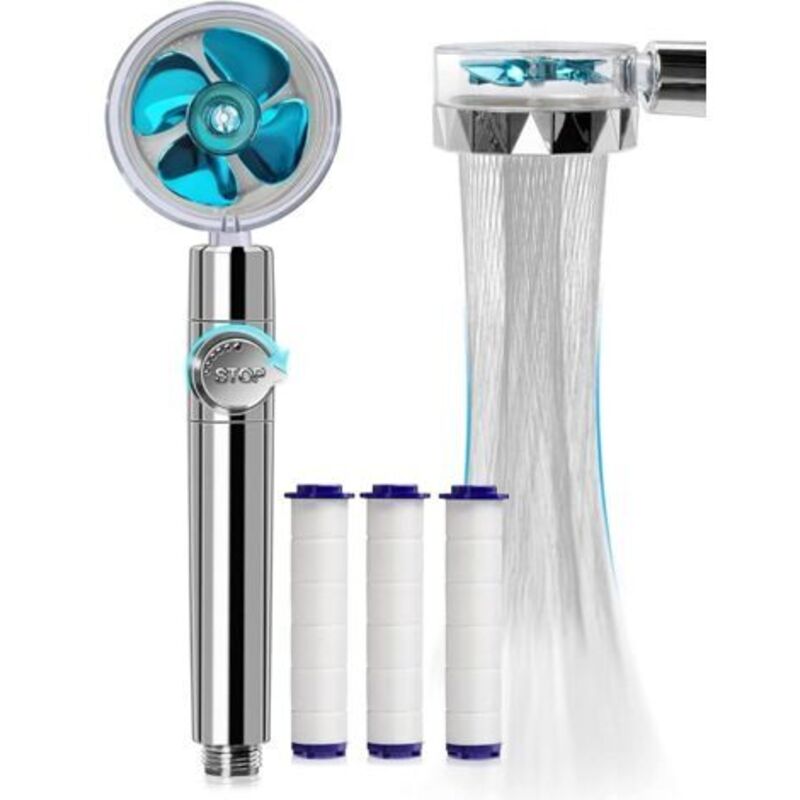 Douchette, Kalkfreier Duschkopf Zur Wassereinsparung, Hochdruck-helix-duschkopf Mit Dreistufigem Filtersystem Und Austauschbarem 3-fach Pp-filter (blau)