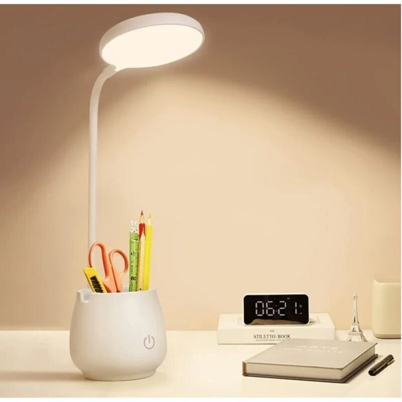 Schreibtischlampe Für Büro Und Wohnheim, Kleine Wiederaufladbare Led-schreibtischlampe Mit Stifthalter/telefonhalter, Augenschonende Kleine Schreibtischlampe, 3 Farblichtmodi, Nachtlicht