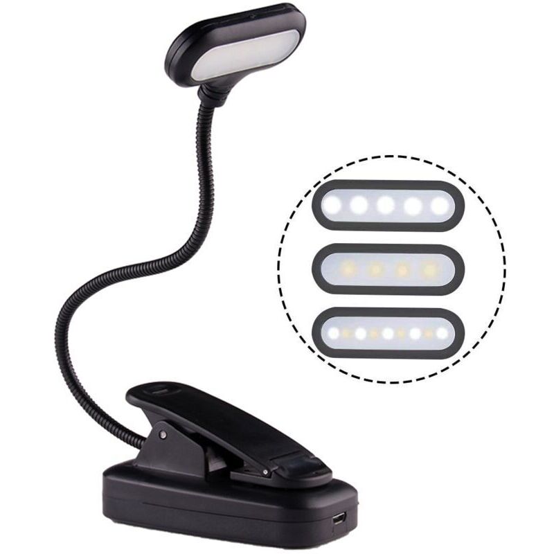Led-leselampe Mit Klemme – Warmes, Blaues Licht Filterndes Bernsteinlicht – Usb-aufladbar – Flexibler 360°-hals Für Das Lesen Im Bett