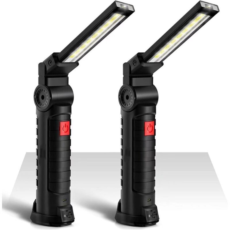 2pcs Cob Arbeitsleuchte Led Taschenlampe 800lm Ultra Hell, Usb Wiederaufladbare Inspektionslampe Tragbar Mit Magnetfuß, 5 Lichtmodi 6000k Laterne Für Auto Werkstatt Garage Diy