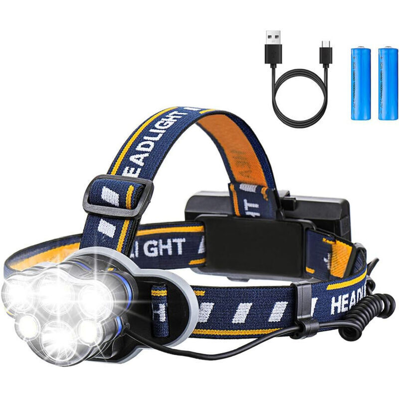 Led-stirnlampe 12000 Lumen – 8 Lichtmodi – Wasserdicht Ipx4 – Usb-aufladbar – Reichweite Bis Zu 500 M – 6 Leds Für Outdoor-aktivitäten - 12000lm
