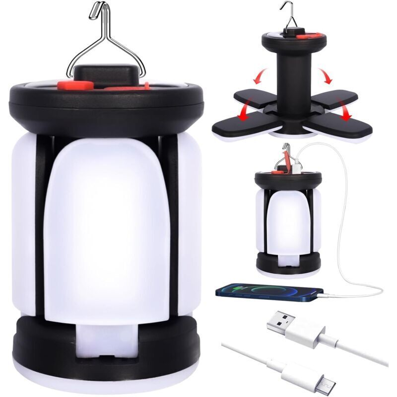 Wiederaufladbare Campinglaterne, 3600 Mah, 6 Lichtmodi, 60 Led 360° Superhell, Ipx45 Wasserdicht, Tragbare Faltbare Campingleuchte Für Angeln, Wandern, Garage Und Camping