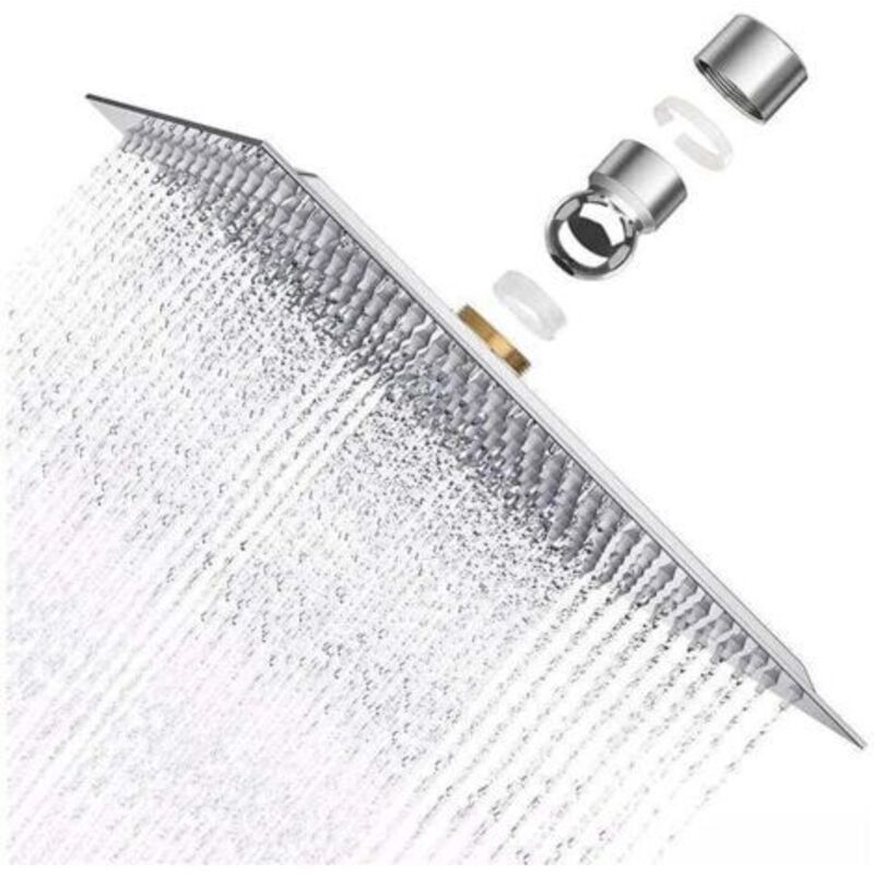 Krobec Duschbrause Extra Stark, 8 Zoll Quadratische Edelstahl-duschkopfaus Aisi304, 20x20cm Ultradünn Regenstrahl, Feste Duschköpfe Kalkschutz