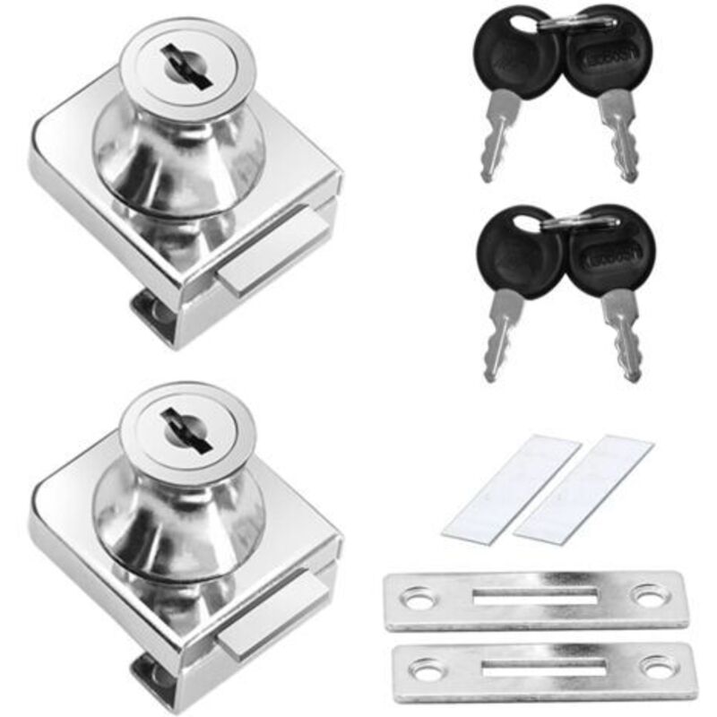2 Stück Glastürschloss Aus Zinklegierung, Rostfreies Schranktürschloss, Für 5-12 Mm Glastüren Ohne Bohren, Mit 4 Schlüsseln