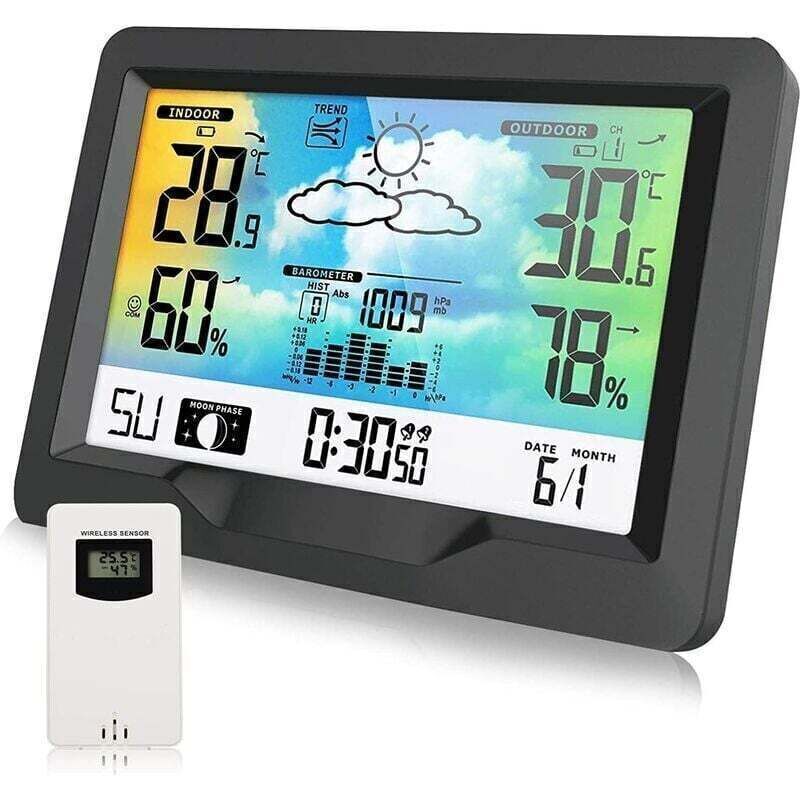 Kabellose Wetterstation, Funk-wetterstation Mit Außensensor, Multifunktionale Funk-wetterstation Mit Luftfeuchtigkeit, Barometer, Hygrometer Und Wettervorhersage