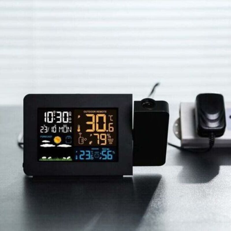 Kabellose Wetterstation, Thermometer Und Hygrometer Mit Sensor, Wetteruhr Mit Projektion, Innen-/außenthermometer Mit Funksteuerung Rcc, Doppelwecker