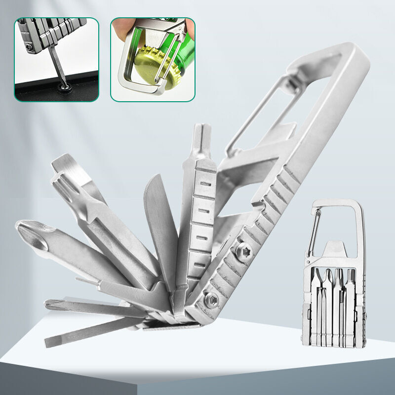 Multitool-schlüsselanhänger, 12-in-1 Faltbares Multi-tool Mit Schraubendreher-bits, Flaschenöffner, Edelstahl-set Für Outdoor