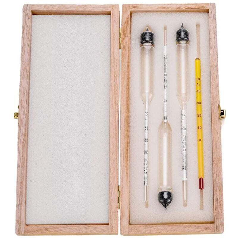 3-teiliger Alkoholmesser Mit Thermometer – Bereich 0-100 Vol.% – Minimale Skalenteilung 1 % Vol. – Material Glas – Für Spirituosen Wie Whisky Und Wodka