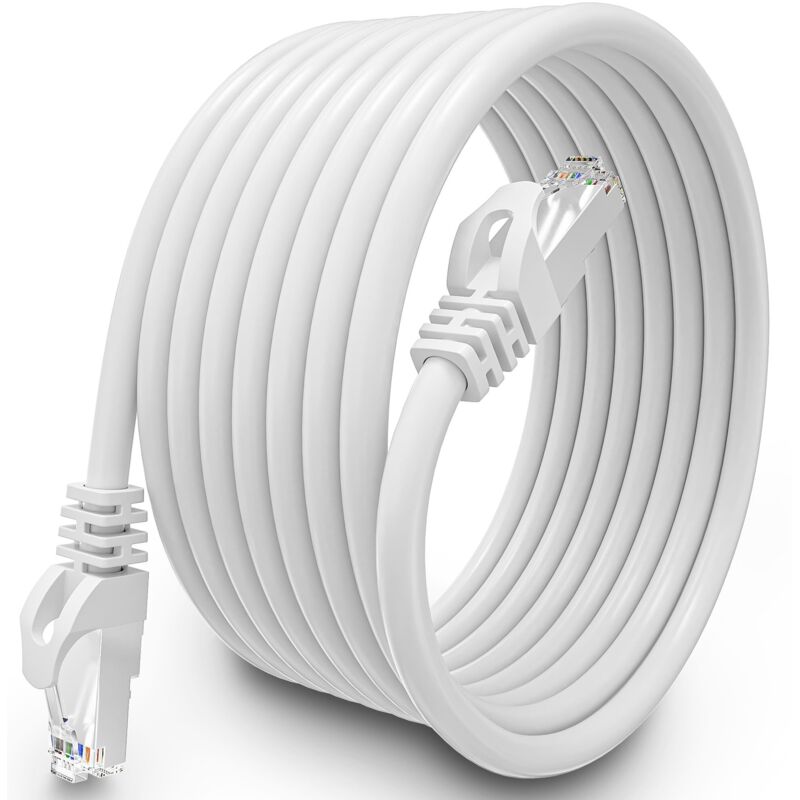 Ethernet-kabel 10 M Cat 6, Rj45-kabel Geschirmt Gigabit-hochgeschwindigkeits-netzwerkkabel Wetterfest Ftp 23awg Cca Internetkabel Weiß 10 Meter Lan-kabel Für Router Modem