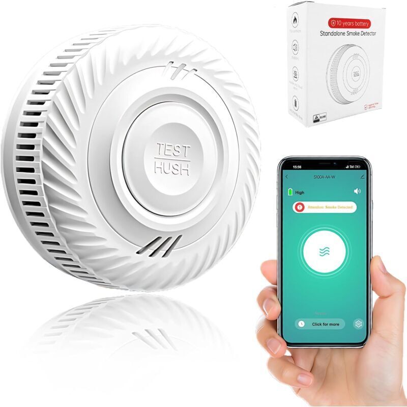 Intelligenter Rauchmelder, Brandalarm, Rauchalarm Mit Fortschrittlichem Photoelektrischem Sensor, Fernüberwachung Über App Mit 10-jähriger Batterielebensdauer, 85 Db Alarm. 1 Stück