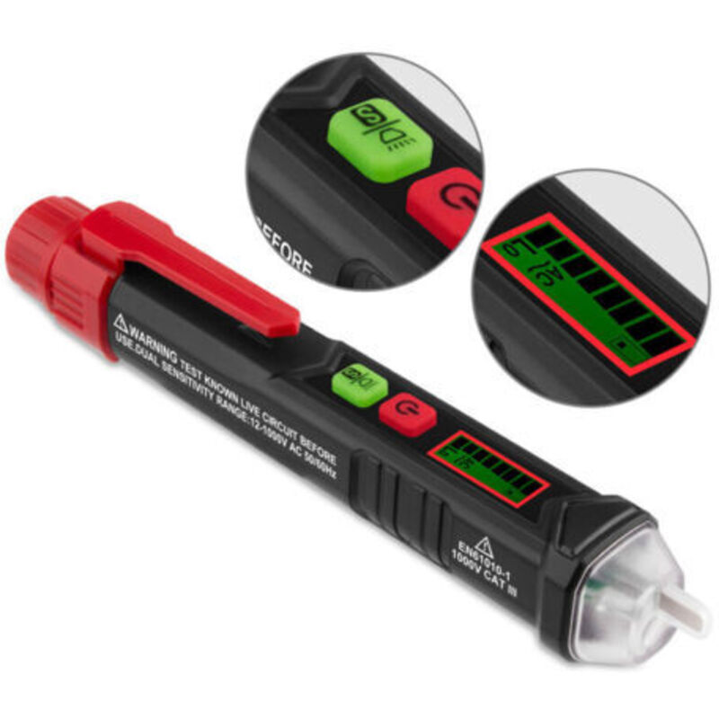 Berührungsloser Spannungsprüfer, Spannungstester Mit Doppelter Empfindlichkeit 12 V/48 V–1000 V, Lcd-bildschirm, Test Von Phase/neutralleiter, Taschenlampe, Akustischer Alarm