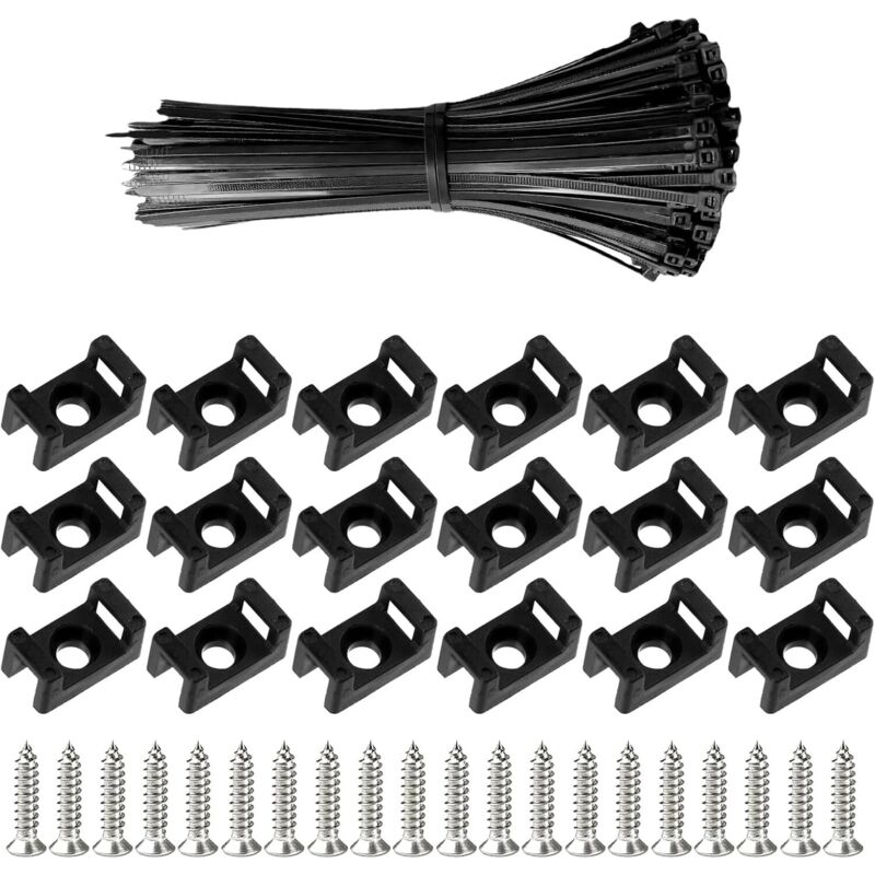 100 Stück Kabelbinder Mit Sockel Und Schrauben, 200 Mm Selbstsichernde Elektrische Befestigungen, Nylon-kabelbinder Zur Kabelorganisation, Wiederverwendbar Und Verstellbar