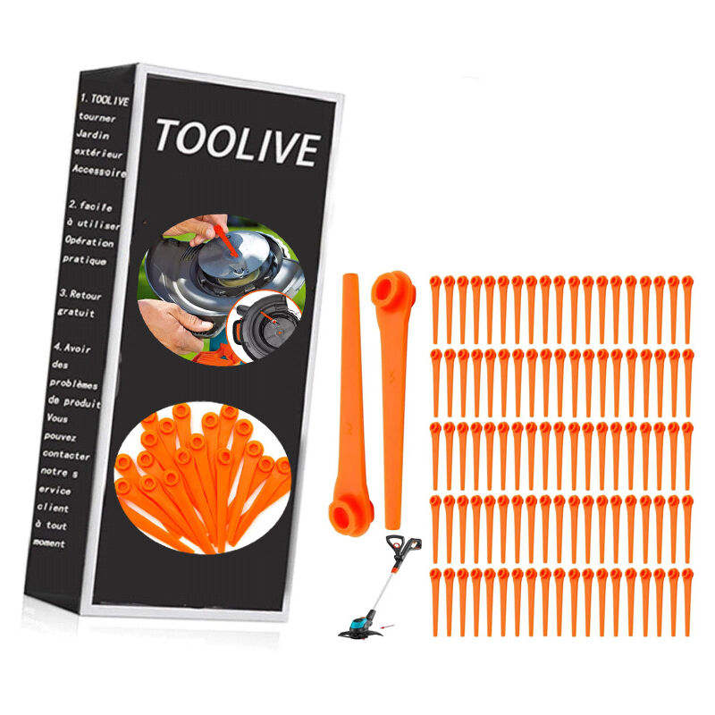 Set Aus 100 Ersatzklingen Aus Kunststoff Für Gardena Rasentrimmer 9823 9825 9820 9821, 70 Mm Freischneiderklingen
