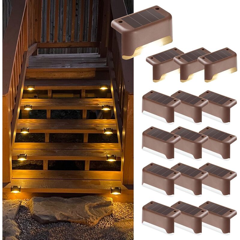 Set Aus 16 Solarlampen Für Die Außenterrasse, Wasserdichte Led-solarleuchten Für Außentreppen, Stufen, Zäune, Wege, Terrassen Und Gehwege (warmweiß)