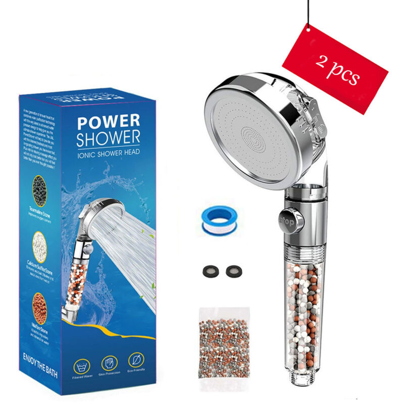 2er-set Sparsame Duschköpfe Mit Kalkschutz & Wasser-stopp-taste, Inklusive Gratis Nachfüllpackung Mit Steinen H198