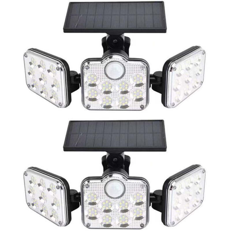 2er-set Solar-außenstrahler, 138 Leds, 2200 Lm, Mit Fernbedienung, Ip65 Wasserdicht, 3 Verstellbare Köpfe, 270° Weitwinkel, Kabelloses Sicherheitslicht Für Garage, Terrasse, Vordach Und Garten