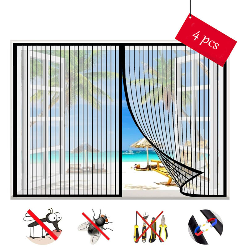 4er Set Magnetisches Fenster-insektenschutznetz, Selbstklebendes Fliegengitter-vorhang Mit Automatischer Schließung Für Fenster Und Türen – Schwarz-a 120x120 Cm