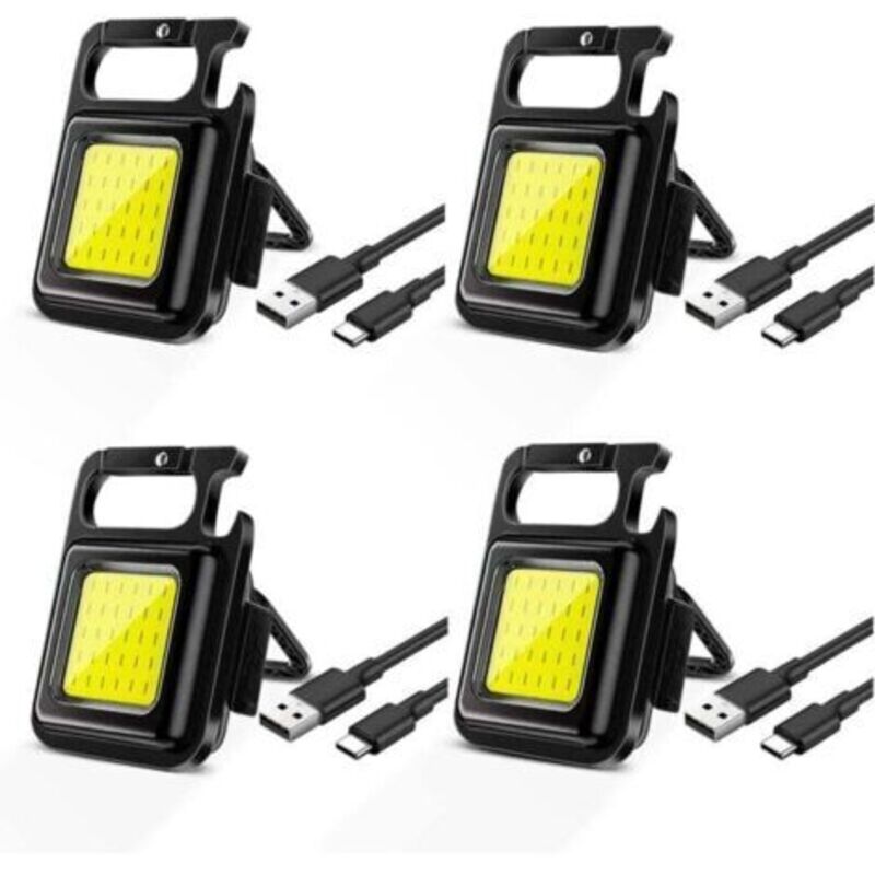 4er-set Tragbare, Wiederaufladbare Mini-led-lampen, 500 Lumen, Magnetischer Schlüsselanhänger, Arbeitsleuchte Mit Klappbarem Ständer Für Camping, Reparaturen Und Notfälle [energieeffizienzklasse A+]