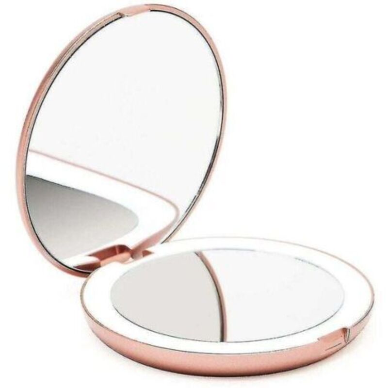 Beleuchteter Taschenspiegel, 1x / 10x Vergrößerung – Großer Handspiegel Für Make-up Mit Natürlichem Licht, 9 Cm Durchmesser, Kompakt Und Tragbar Für Reisen