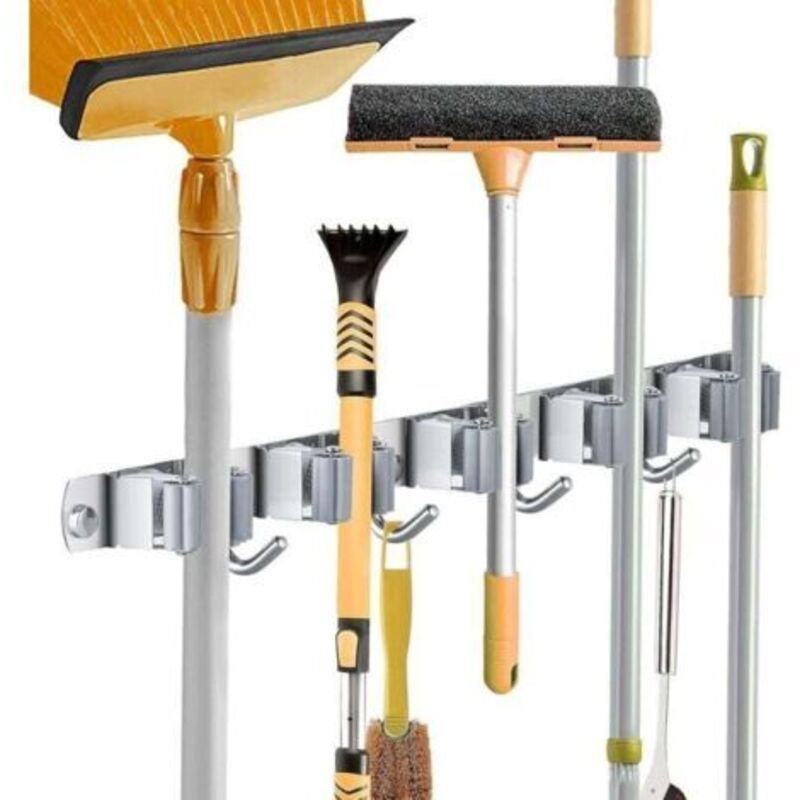 Wandhalterung Für Besen, Edelstahl-besenhalter, Kleiderbügel-aufbewahrungsständer Für Küche, Waschküche, Garage-organisation (5 Fächer Und 4 Haken)