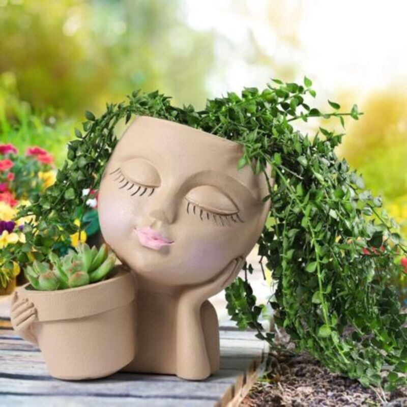 Blumentopf Für Gesichter - Doppelter Blumentopf In Einem Für Innen- Und Außenpflanzen, Harzblumentopf Mit Abflussloch..debuns