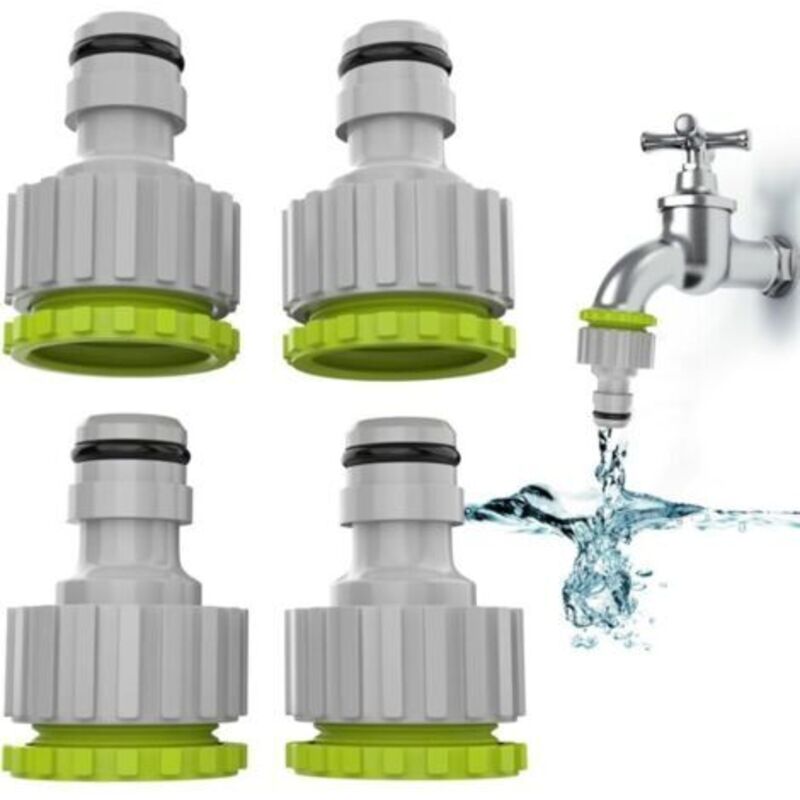2-in-1 Wasserhahnanschluss – 4er Pack, 1/2“ Und 3/4“ Gartenschlauchverbinder, Schlauchanschlussset Für Die Gartenbewässerung