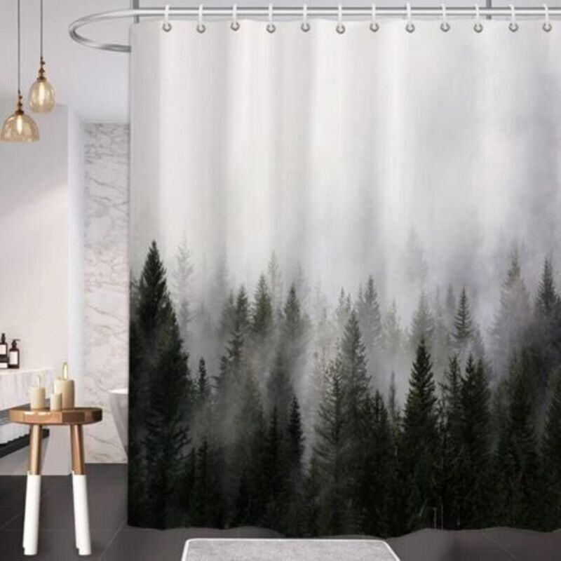 Duschvorhang Misty Forest, Natur- Und Wald-duschvorhang, Fantasievoller Magischer Nebel-winterbaum-badevorhang Für Badezimmer, Wasserdichtes Polyestergewebe 72" Breit X 72" Lang