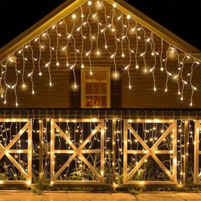 Äußerer Lichtvorhang, Außen-lichterkette 10 M 400 Led, Wasserdichter Ip44 Innen-lichtvorhang Mit 8 Modi, Geeignet Für Weihnachten, Party (warmweiß)