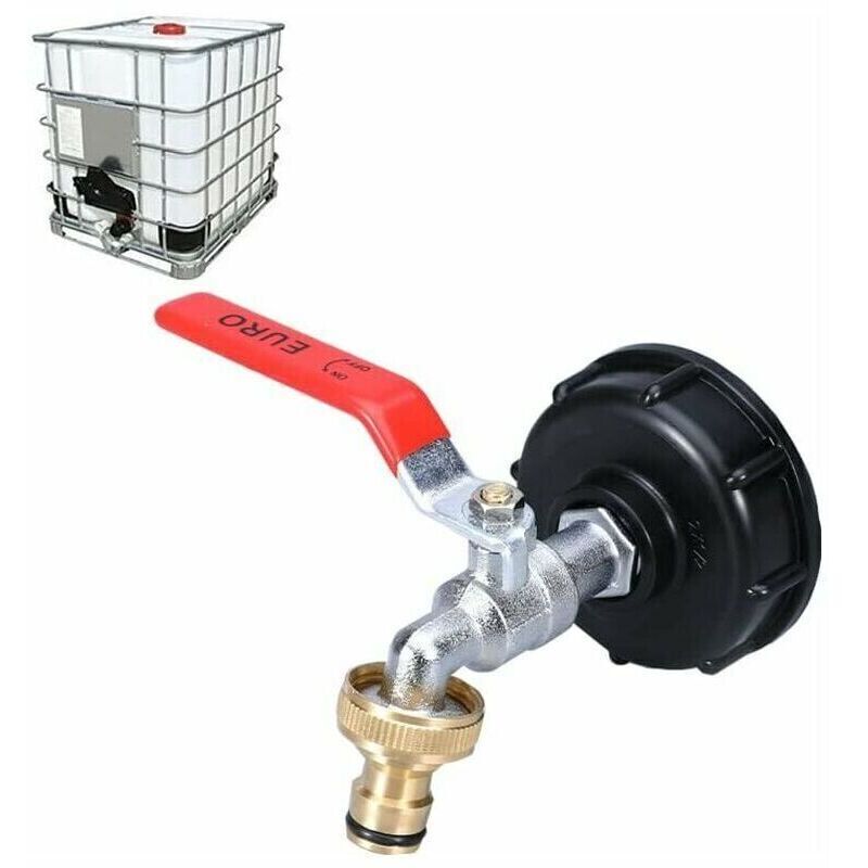 Tankhahn - Lbc 1000l - Mit Adapter Für Doppelten Regenwassersammelanschluss - Aus Messing Gefertigt - Grobgewinde 60 Mm (3/4')