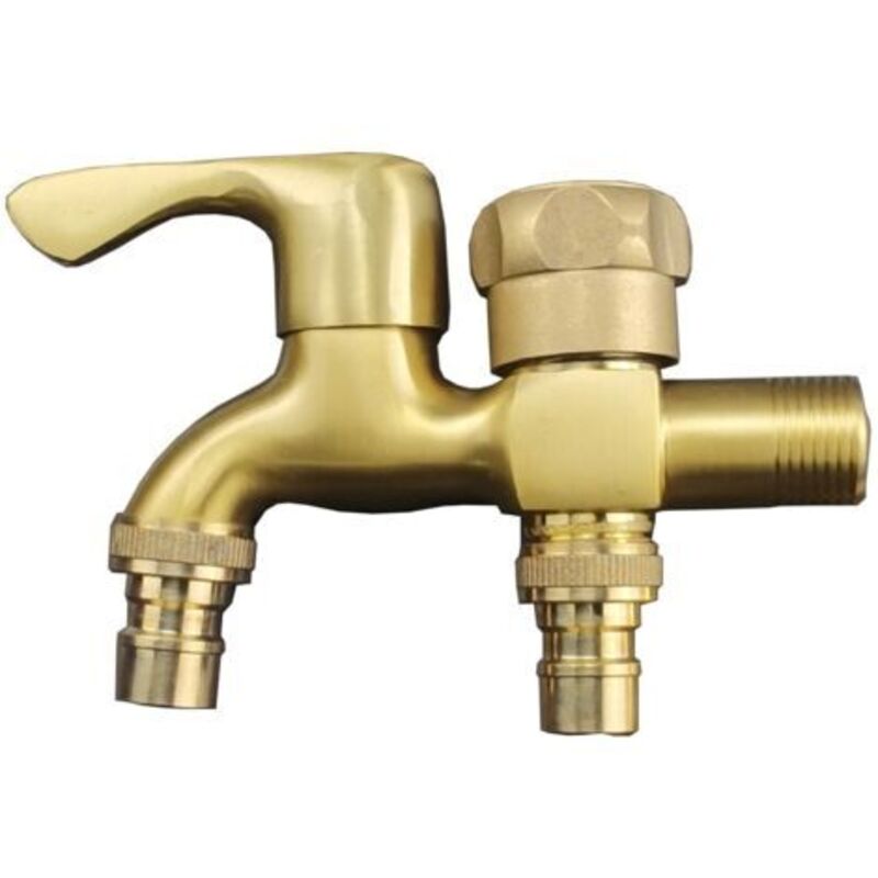 Doppelter Wasserhahn 1/2" Gartenwasserhahn Außenwasserhahn Aus Messing Frostfreier Doppel-auslauf-gartenwasserhahn Waschmaschinen-wasserhahn Doppelter Kugelablasshahn Für Garten, Waschmaschine