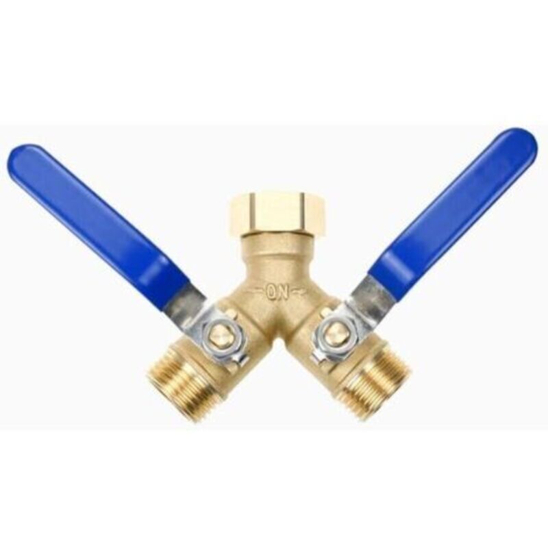 2-wege-y-verteiler Aus Messing, 3/4" Wasseranschluss Mit Zwei Separaten Absperrhähnen, Verlängerter Griff Aus Edelstahl 304, Anschluss Für Zwei Geräte