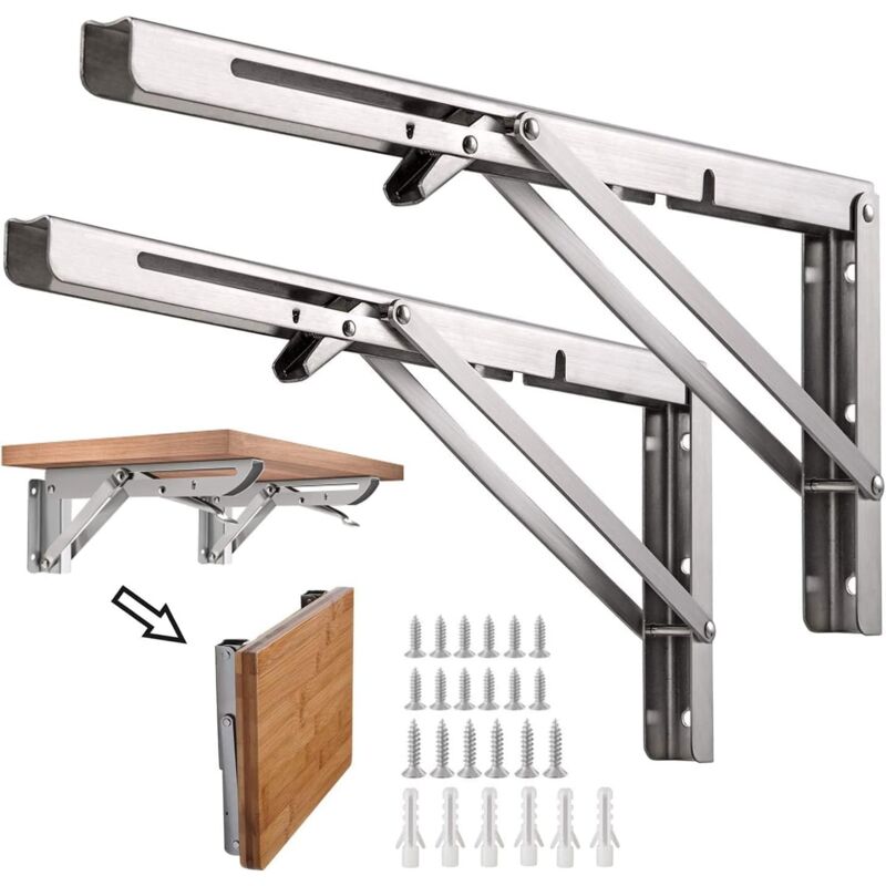 Klappbare Regalhalterung, 12 Zoll / 300 Mm Edelstahl Wandwinkel Klappbar, 30er Pack Schwere Klappbare Konsolenhalterung Einziehbar Für Garage Werkbank, Maximale Tragfähigkeit: 60 Kg/132 Lb